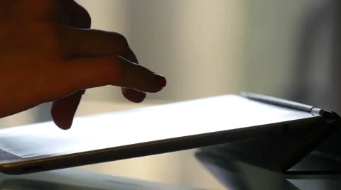 Girl using tablet at home, close up Video stock 53857808