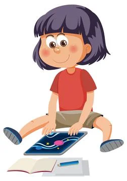 A girl using tablet Stock Illustration
