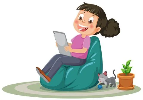 A girl using tablet for learning online Stock Illustration