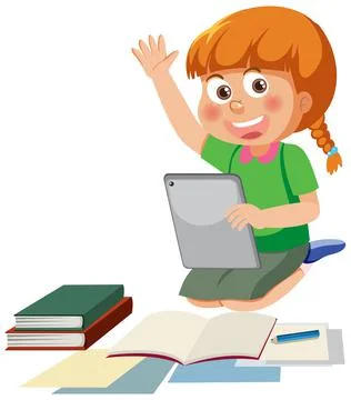 A girl using tablet for learning online Stock Illustration