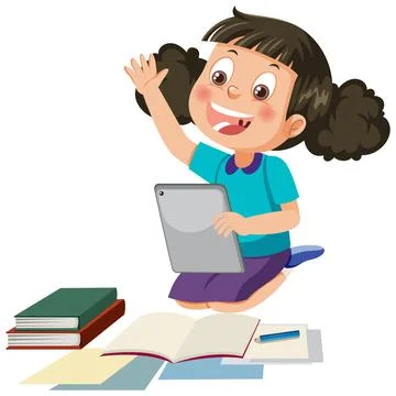 A girl using tablet for learning online Stock Illustration