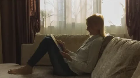 Girl Using Tablet Near Window 2 Stock Footage 58759195