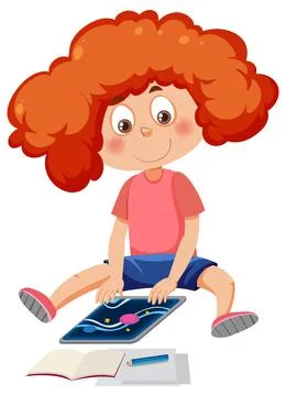 A girl using tablet for online learning Illustrazione stock