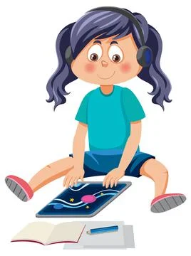 A girl using tablet for online learning Stock Illustration