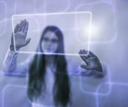 Girl using touch screen Stock Illustration