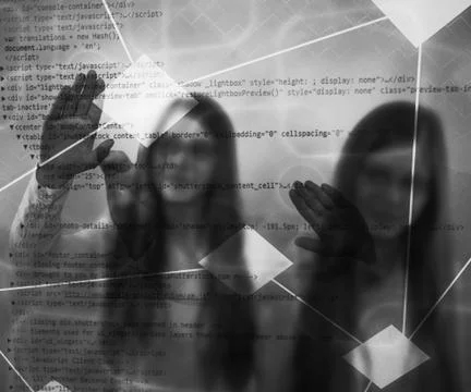 Girl using touch screen Illustrazione stock