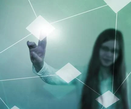 Girl using touch screen network Stock Illustration