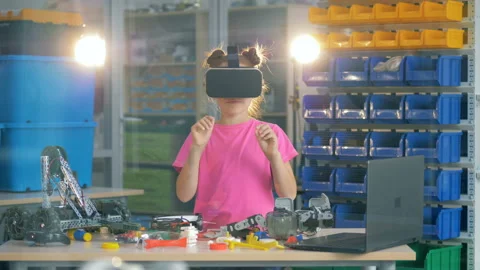 Girl using VR glasses. 4K Stock Footage 97842511