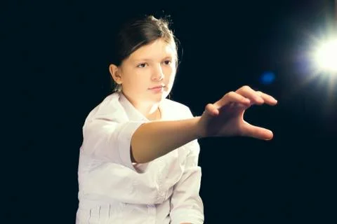 Girl virtual space movement Stock Photos