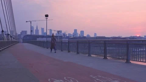 Girl walking on the bridge Stock Footage 151229010