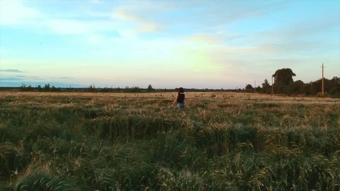 Girl walking in the field Stock Footage 78567045