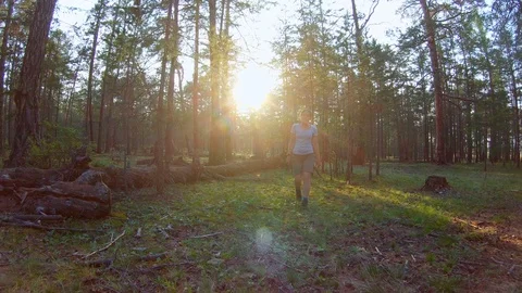 Girl walking in the forest Stock Footage 111430718