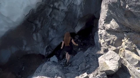 Girl Walking To Glacier Stock Footage