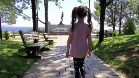 Girl Walking on Path Terry Fox Memorial 스톡 동영상 249825005
