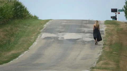 Girl Walking on Route Stock Footage 36752591