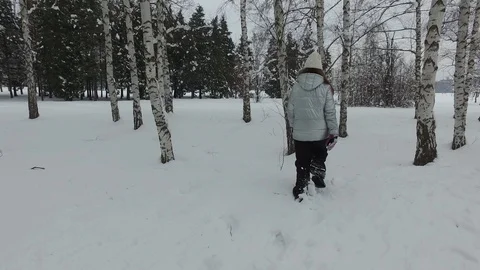 Girl walking on snow Stock Footage 101111415