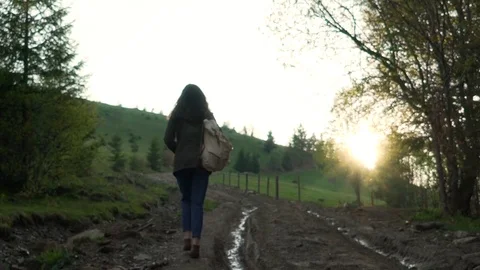 Girl walking on the thaw Stock Footage 76247129