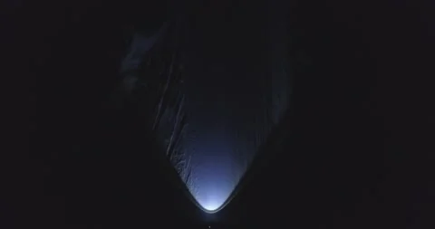 A girl walks alone in the winter through the forest at night, with a flashlight Stock Footage 146752086
