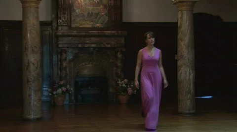 Girl Walks Confidently In A Large Hall Stock Footage