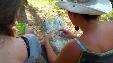 The girl watches a route on the map Stock Footage 101735733