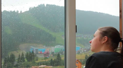 Girl Watching In Window Stock Footage 26735207