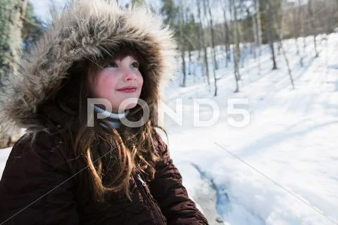 Girl Wearing Winter Coat, Portrait