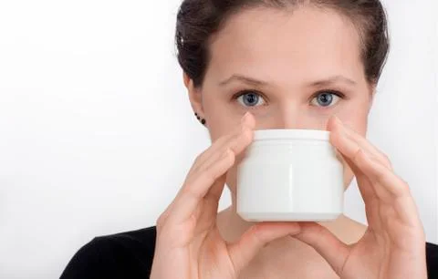 Girl with a white box in the hands Foto stock