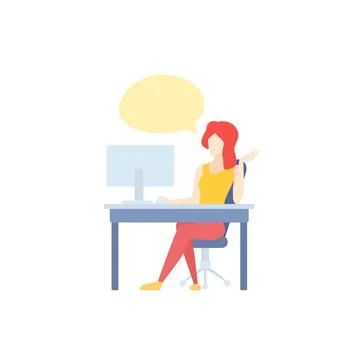 Girl working with computer at desk Stock Illustration