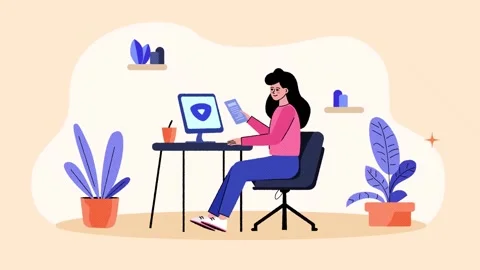 Girl Working On Computer Explainer for After Effects Stock After Effects
