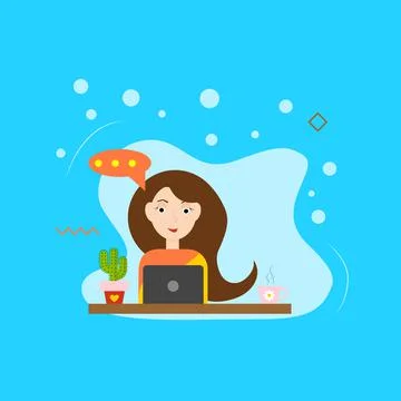 The girl is working at the computer Stock Illustration