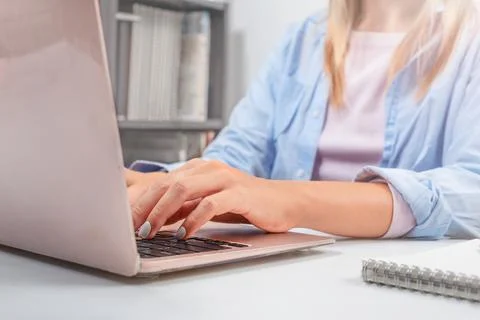 Girl working on computer online Stock Photos