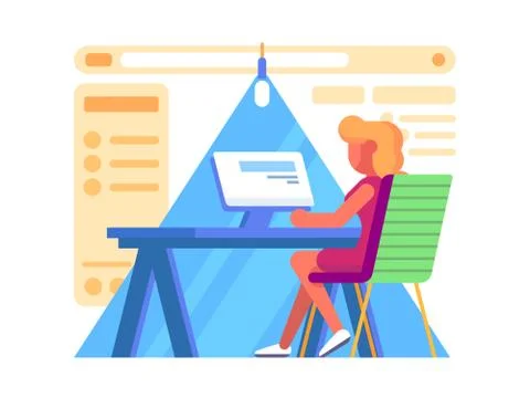 Girl working at computers Illustrazione stock