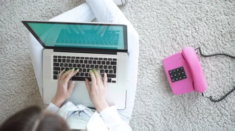 Girl working at the creative workplace. Retro processed distressed image Stock Footage 59356201