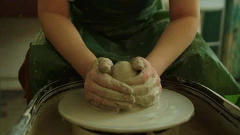 Girl working in her workshop pottery studio Stock Footage 234875983
