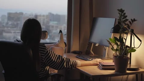Girl Working from home.Remote work Stock Footage 194570654