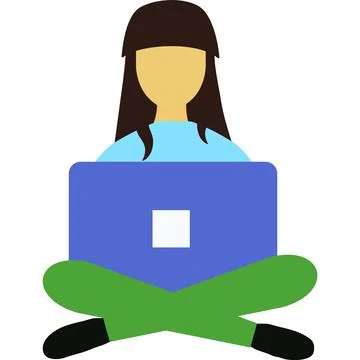 Girl working on laptop computer vector icon イラスト素材