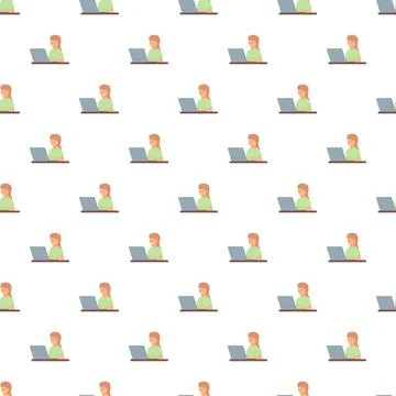 Girl working laptop seamless pattern digital technology Stock Illustration