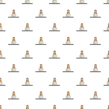 Girl working on laptop seamless pattern background Stock Illustration
