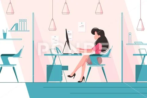 Girl working in office Stock Illustration