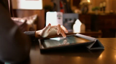 Girl working with tablet computer in cafe Stock Footage 63044128