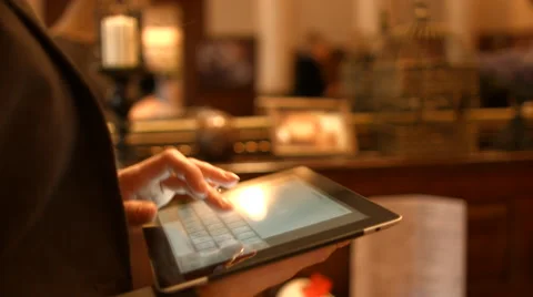 Girl working with tablet computer in cafe Stock Footage 63048778