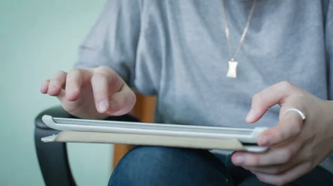 Girl Is Working On The Tablet Stock Footage 36037691