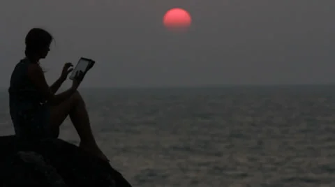 Girl working with tablet Видео 38837866