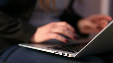 Girl Working Using Laptop Stock Footage 88654107