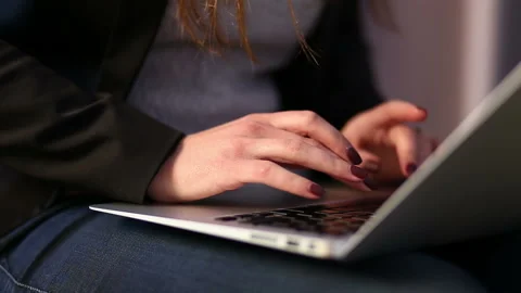 Girl Working Using Laptop Stock Footage 88655567