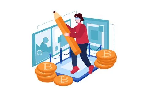 Girl working on Virtual NFT Stock Illustration