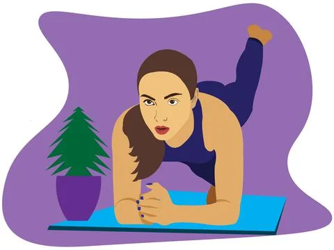 Girl Workout At Home Flat Vector Illustration Stock Illustration