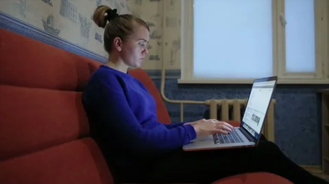 Girl works at the computer Stock Footage 59961937