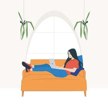 The girl works at the computer Stockillustratie