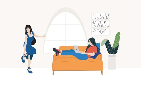 The girl works at the computer Stock Illustration